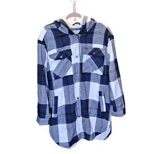 Jade & Ivory Shacket Womens Blue Checked Sherpa-lined Size S